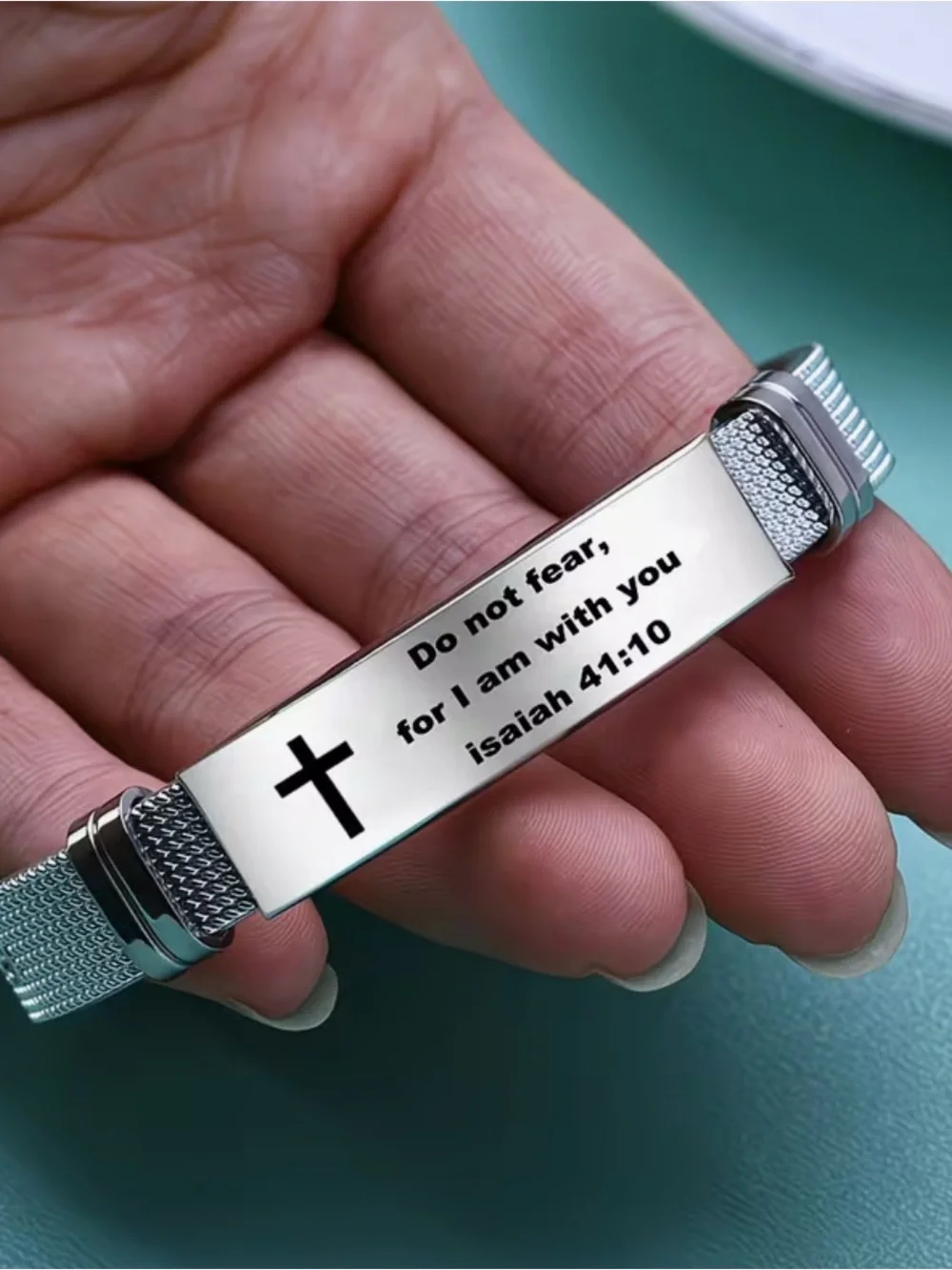 Silver Christian Scripture ID Bracelet - Isaiah 41:10